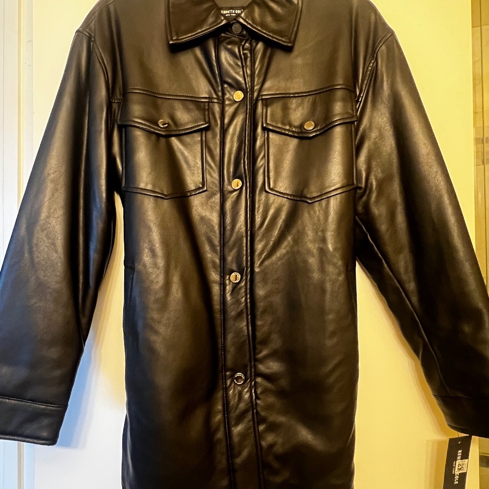 Black Faux Leather Coat NWT